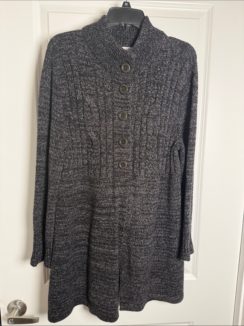 Style & Co. Charcoal Marled Button-Front Turtleneck Swing Sweater